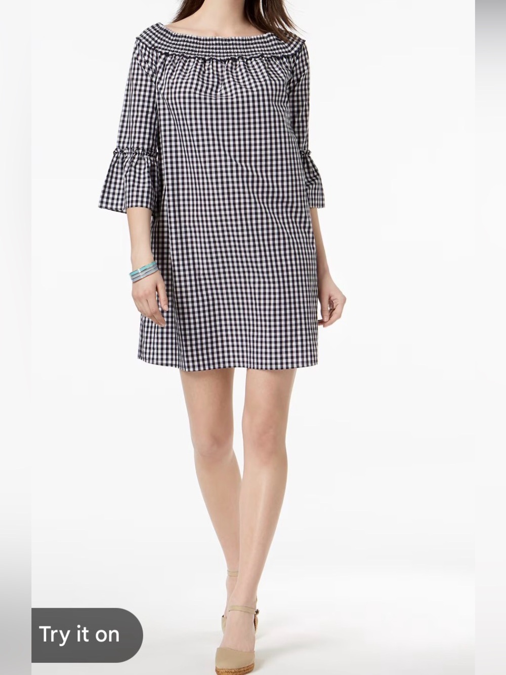 Charter Club Black and White Gingham Off-Shoulder Dress